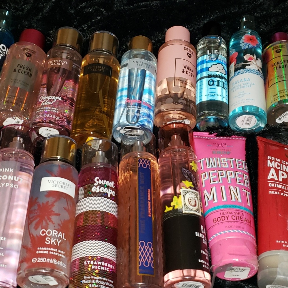 Brand new lot of vs/ bbw lotions and sprays